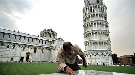 Man Laying Down On A Cement In Front Of The Leaning Tower Of Pisa Background Leaning Tower Of