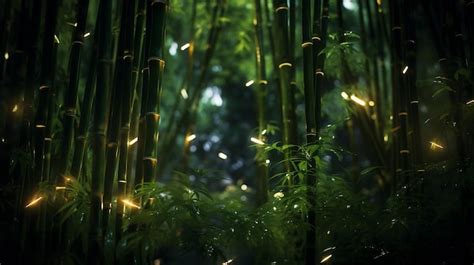 Premium Ai Image Fireflies In A Bamboo Forest At Night Photography