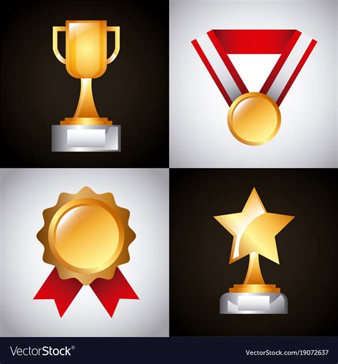 Awards trophy medals and winning ribbon success Vector Image