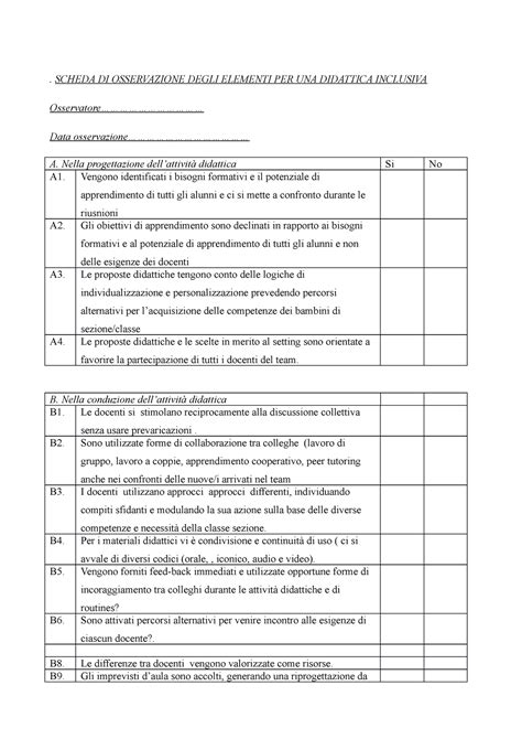 Scheda Rilevazione Competenze Tra Docenti Relazionali Scheda Di