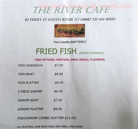 Menu At The River Cafe South River