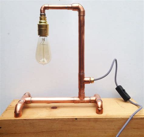 Copper Pipe Industrial Light Rustic Table Lamp E Edison Chevron Cable