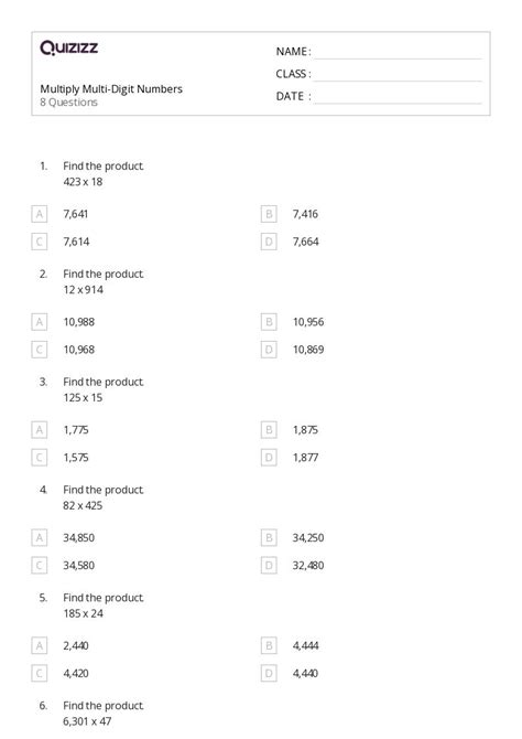 50 Multi Digit Numbers Worksheets For 4th Year On Quizizz Free And Printable