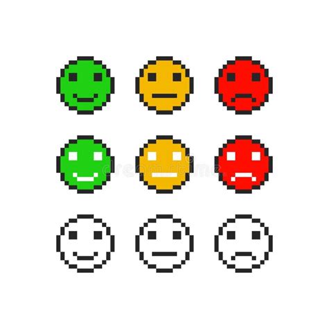 Pixel Emotion Icons Angry Sick Happy Sad Isolated On White Stock