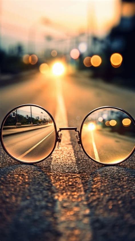 Journey To The Light Through Clear Road Seen Behind Eyeglasses Stock