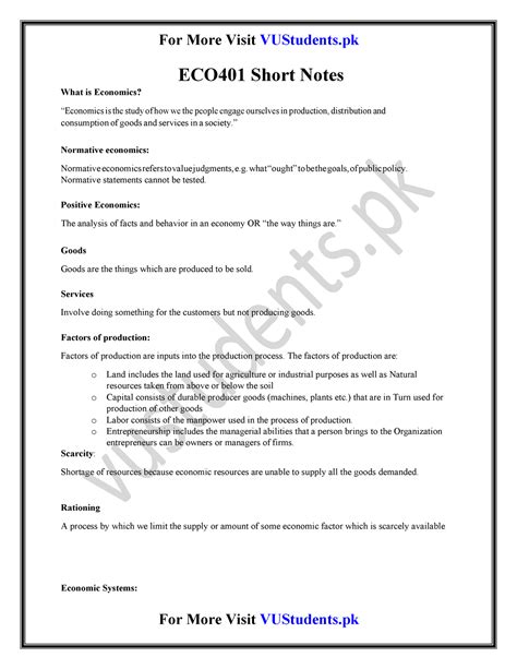 Eco401 Short Notes Detailed 1 45 Eco401 Short Notes What Is Economics