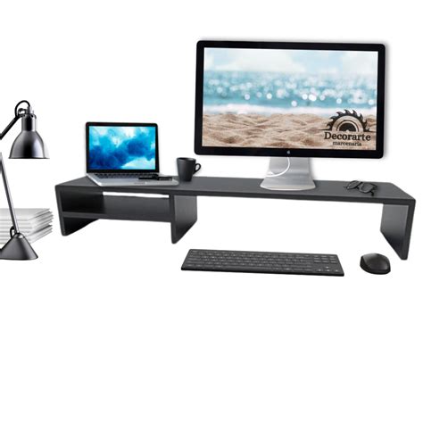 Suporte Dois Monitor Gamer Mesa Setup Home Office 90cm Preto Branco Mdf