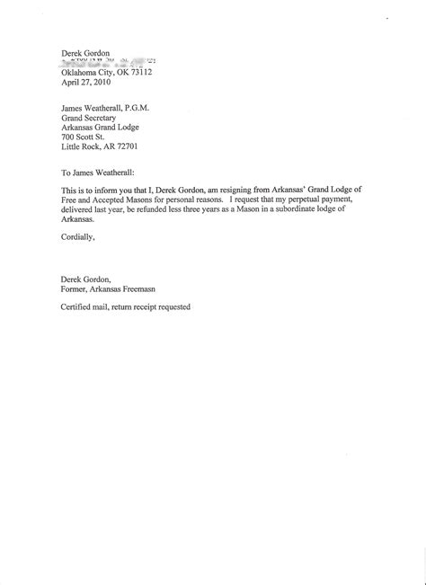 Printable Letter Of Resignation Template