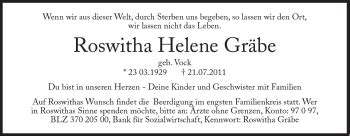 Traueranzeigen Von Roswitha Helene Gr Be Sz Gedenken De