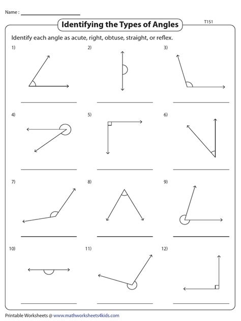 Identifying The Types Of Angles Identify Each Angle As Acute Right