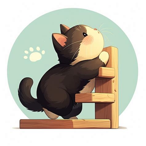 American Shorthair Cat Climbing On Furniture Premium AI Generated Vector