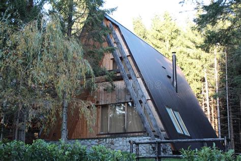 Modern Wooden Triangle House In The Forest Stock Image Image Of Roof