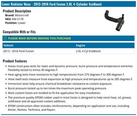 2013 2016 Ford Fusion Radiator Hose Motorcraft Km 5178 Lower