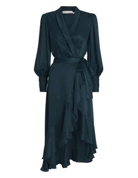 Zimmermann Silk Wrap Midi Dress Moss All The Dresses Casual