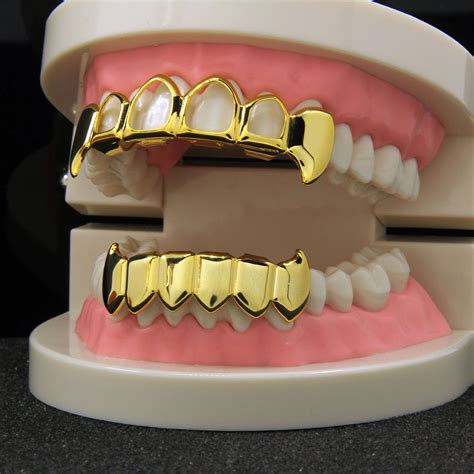 14k Gold Plated Hip Hop Teeth Hollow Fang Top Solid Fangs Bottom