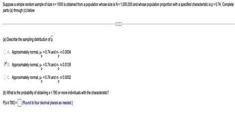 Solved Suppose A Simple Random Sample Of Size N Is Obtained