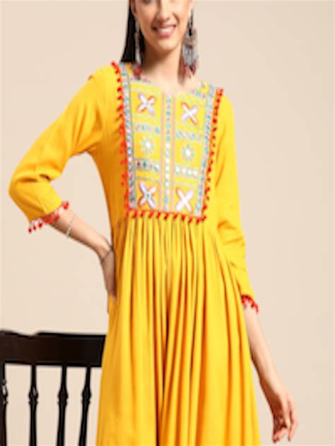 Buy Sangria Women Yellow Ethnic Motifs Embroidered Yoke Design Mirror