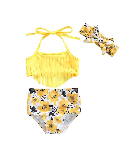 Infant Baby Girl Piece Bikini Set Halter Sleeveless Swimsuits Top Swim Shorts Hat Swimwear