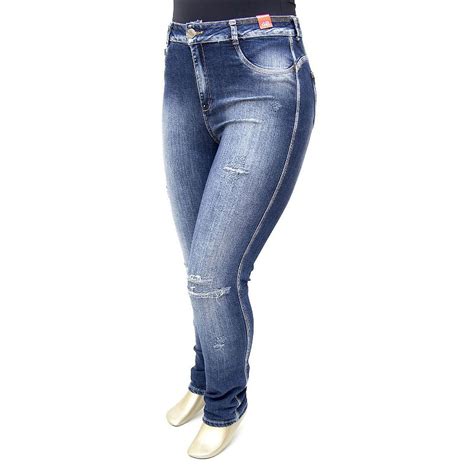 Calça Plus Size Jeans Hot Pants Rasgadinha Escura Bokker Ane Jeans Anos