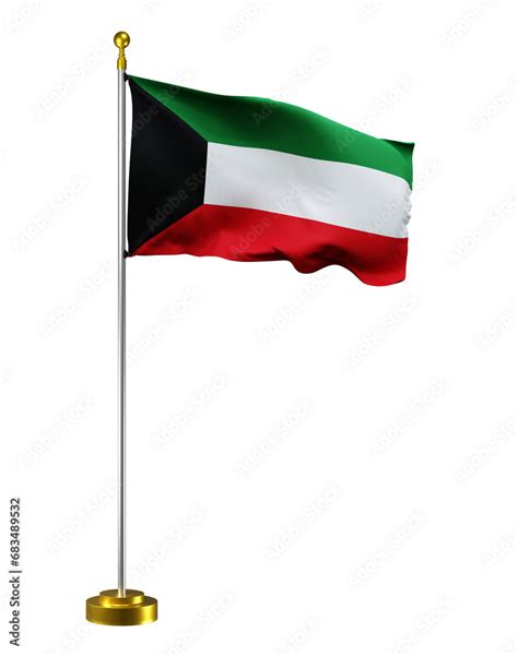 Kuwait Flag Wave On Transparent Or Png Background Digital Illustration