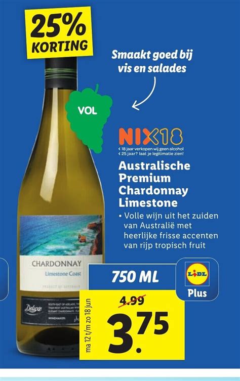 Australische Premium Chardonnay Limestone 750 Ml Aanbieding Bij Lidl