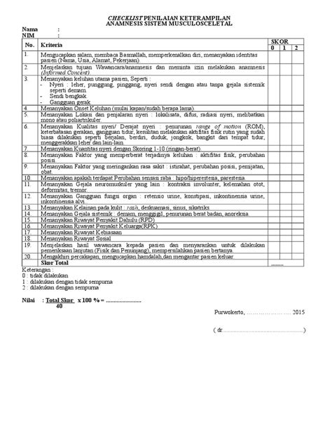 PDF 1 Checklist Anamnesis Musculosceletal DOKUMEN TIPS