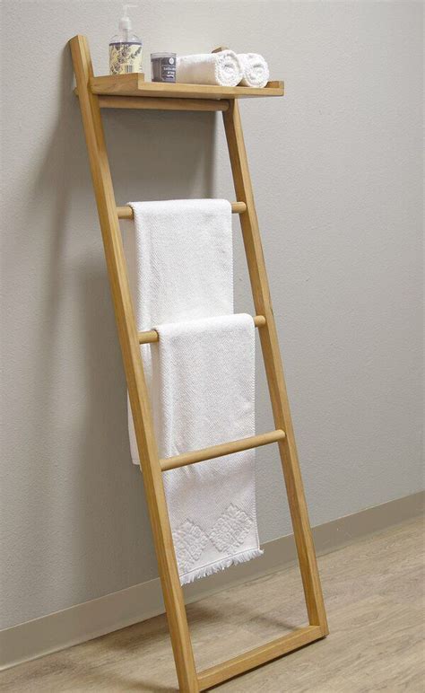 Spa Teak Ladder Towel Stand With Shelf Diy Bathroom Bathroom Ladder