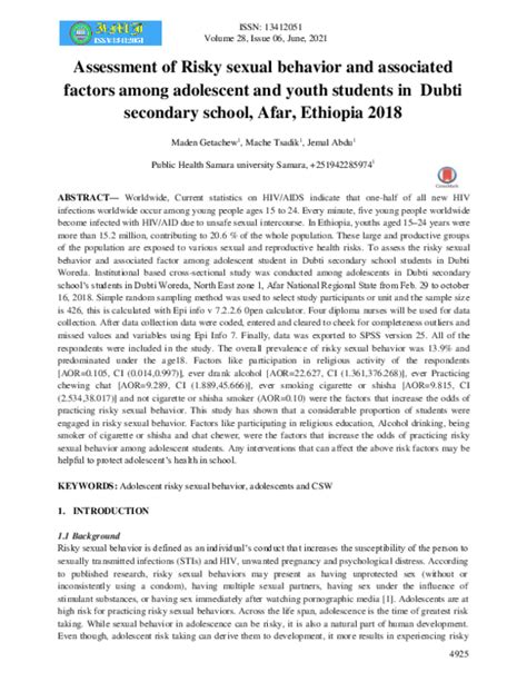 Pdf Assessment Of Risky Sexual Behavior And Associated Factors Among