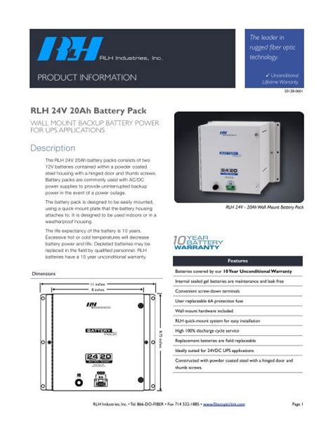 Rlh 24v 20ah Battery Pack Rlh Industries Inc Fiber Optic Link