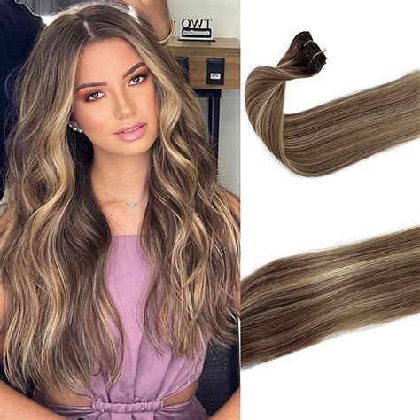 Clip In Human Hair Extensions 16 Inch 70g 7pcs Omber Ash