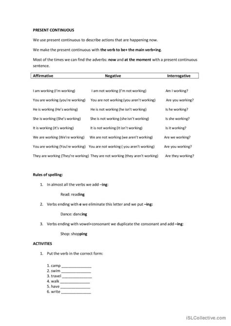 Present Continuous Deutsch Daf Arbeitsbl Tter Pdf Doc