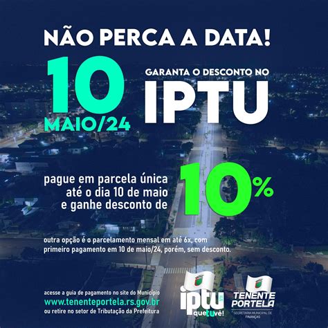 Tenente Portela Pagamento Do Iptu Em Parcela Nica Tem Desconto De