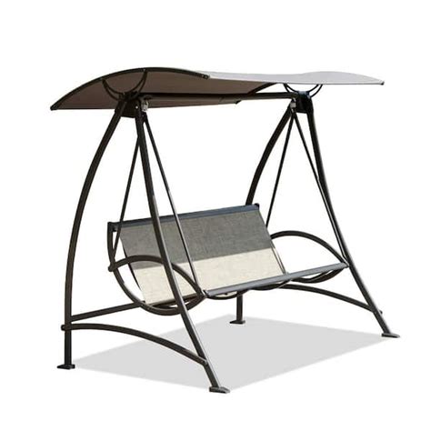 Person Metal Patio Swing With Adjustable Canopy And Durable Steel