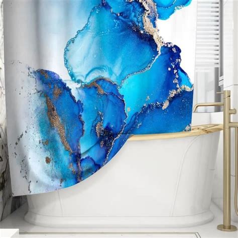 X Cm Rideau De Douche En Marbre Motif D Encre Bleu Marine D