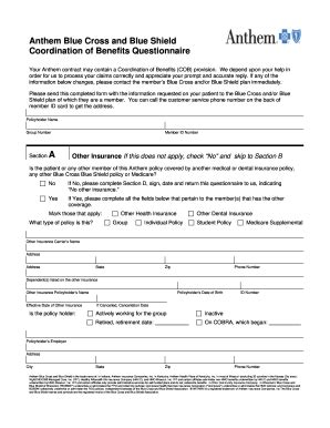 Anthem Coordination Of Benefits Form Fill Online Printable Fillable