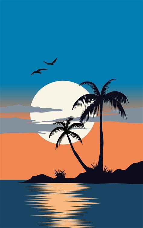 Sunset in the island with trees in silhouette. 12742356 Vector Art at ...