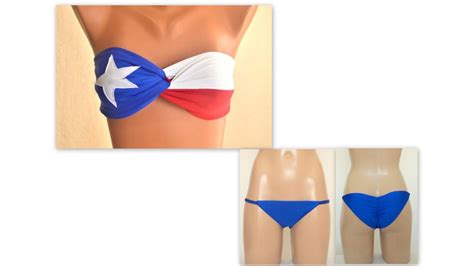 Texas Flag Padded Twisted Bandeau Bikini Top Scrunch Butt Etsy