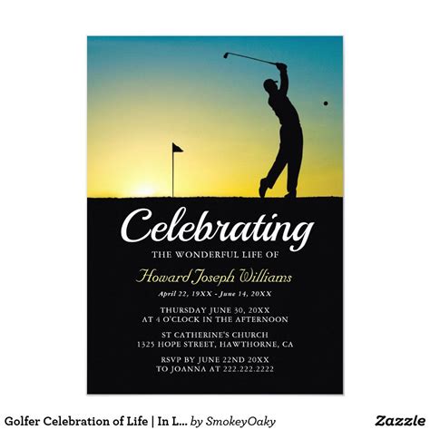 Golfer Celebration Of Life In Loving Memory Invitation