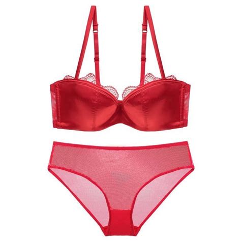 Ensemble Lingerie Femmes Ensemble de Brassière en Dentelle Profonde V Satin Demi Tasse Brassière