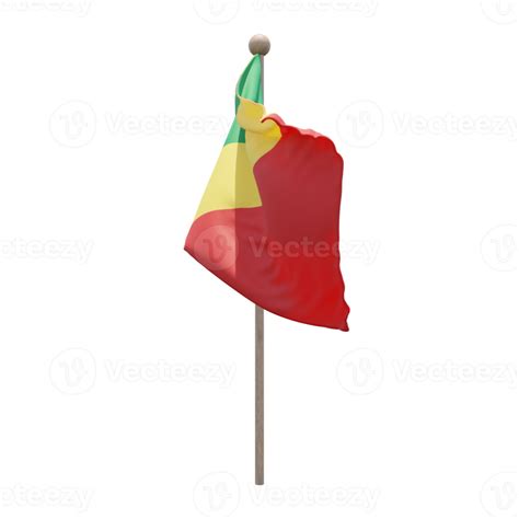 Republic Of Congo 3d Illustration Flag On Pole Wood Flagpole 11235781 Png