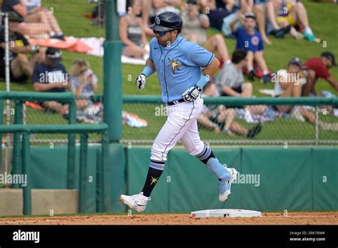 Tampa Bay Rays Jonathan Aranda Rounds Third Base After Hitting A Solo