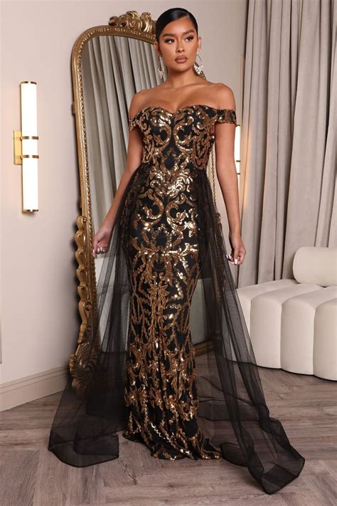 Impeccable Taste Sequin Maxi Dress Blackgold Black And Gold Gown
