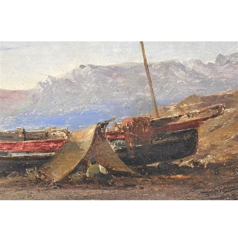 Proantic Tableau Marine Ancien Petite Marina Avec C Te Et P Cheur