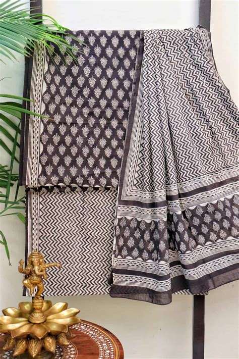 Bagru Hand Block Printed Cotton Suit 3 Piece Set Mooldhaga