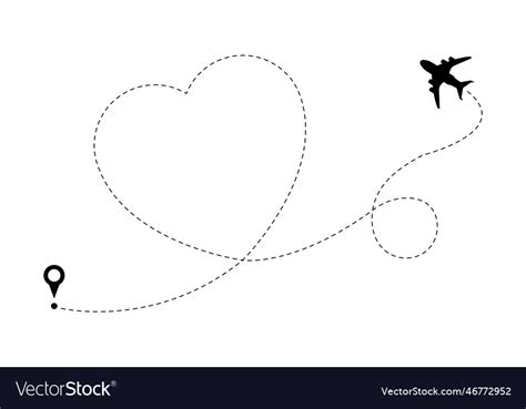 Love Airplane Route Plane Flying Heart Shape Vector Image