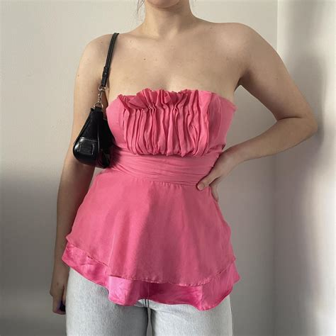 Bebe Hot Pink Silk Strapless Chiffon Pleated Depop