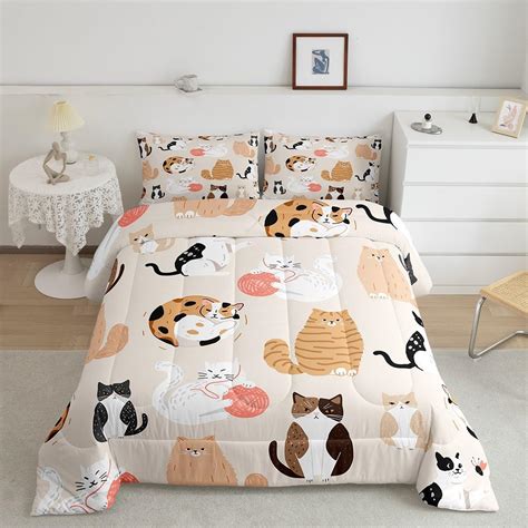 Feelyou Cartoon Cat Comforter Set Cats Print Bedding Set