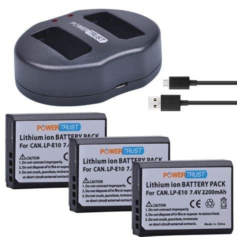 PowerTrust 3Pcs 2200mAh LP E10 LP E10 LPE10 Camera Battery Dual USB