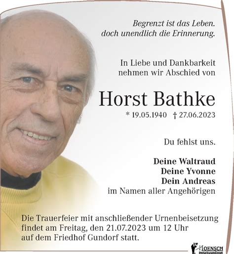 Traueranzeigen Von Horst Bathke Trauer Anzeigen De