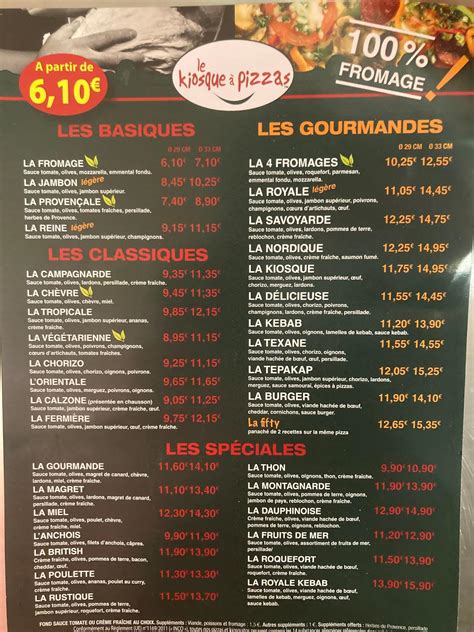 Menu At Le Kiosque Pizzas Restaurant Martres Tolosane